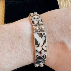 Brighton Art Deco Scroll Panel Floral Link Bracelet Vintage SZ 7.5